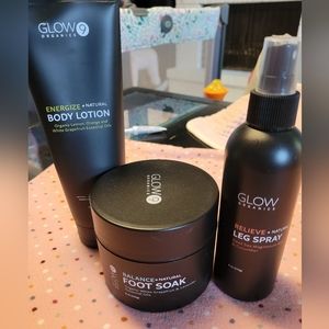 Glow 9 Organics Foot Soak, Leg Spray, Body Lotion